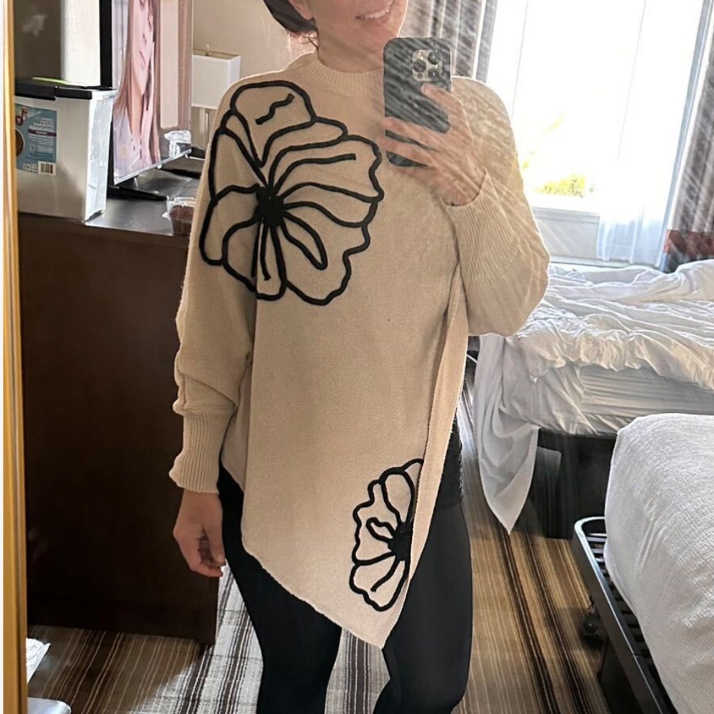 Maternity Floral Embroidered Batwing Sleeve Loose Fit Poncho Sweater top